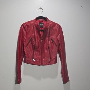 Bebe Red Leather Moto Jacket S